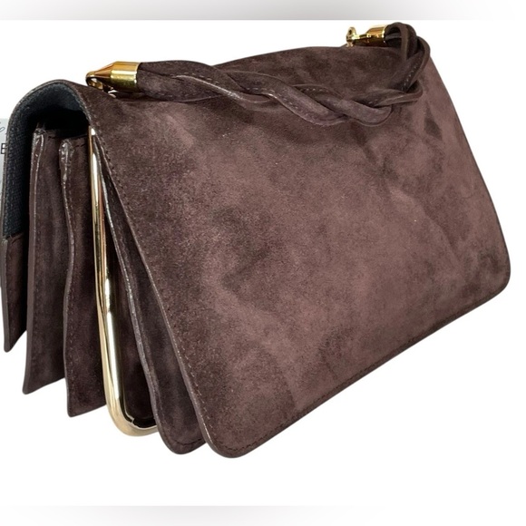 Givenchy Turn-Lock 4G Brown Suede GHW Woven Strap Clutch Handbag - Picture 5 of 15